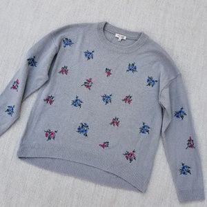 Wyld Hart Gray Floral Embroidery Sweater Large